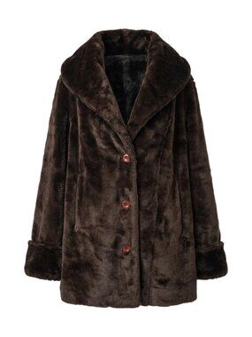 Vintage Brown Faux Fur Mink Coat Oversized Shawl Collar Plush Winter Jacket